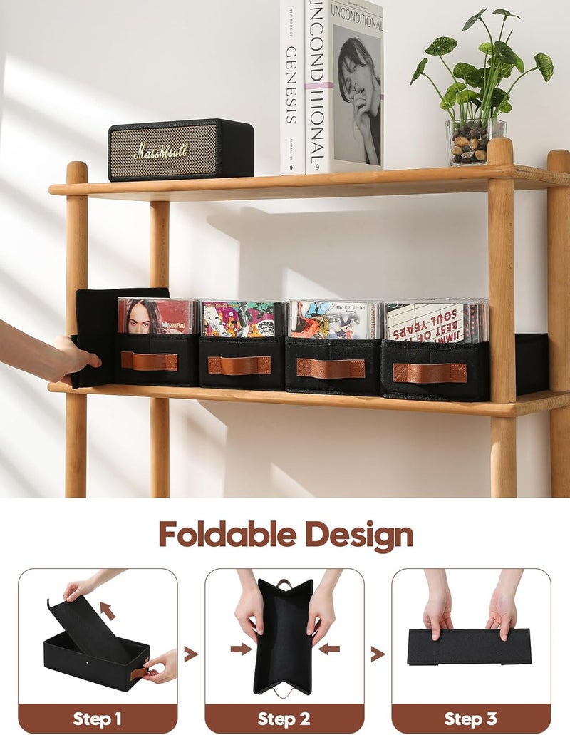 Wanapure CD Storage Boxes-4 Pack CD Case Holder Holds Up to 80 Full Jewel Cases, Foldable Storage Cabinets with Handle, Black - Image 5